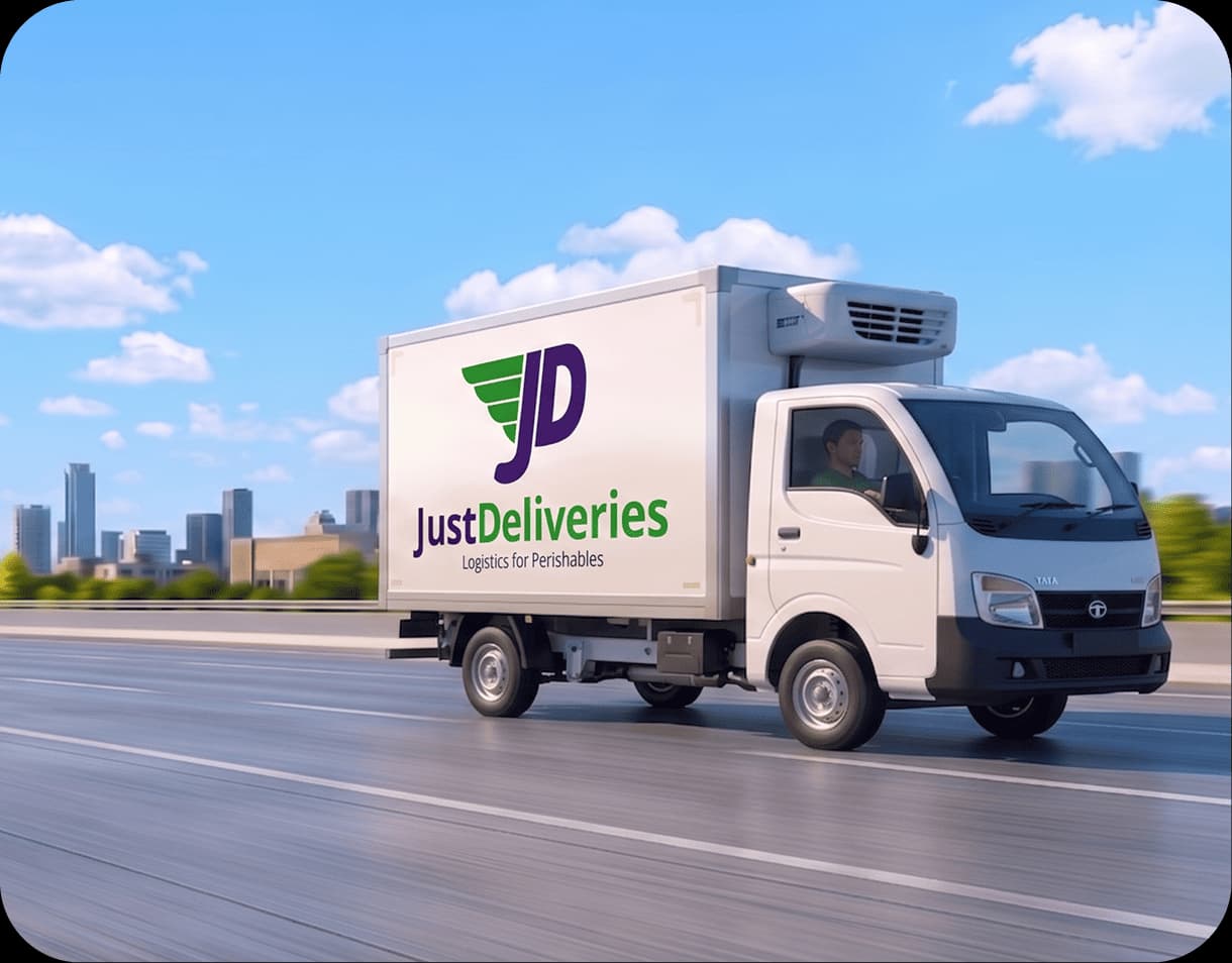 Just Deliveries logistics truck for food and beverage brand distribution across India